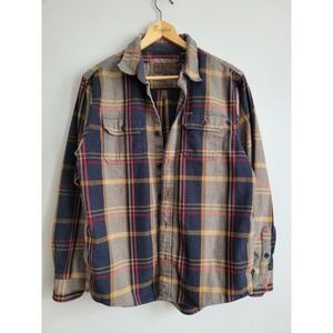 Orvis Mens Heavyweight Plaid Flannel Shirt Medium Cotton Herringbone Button Down